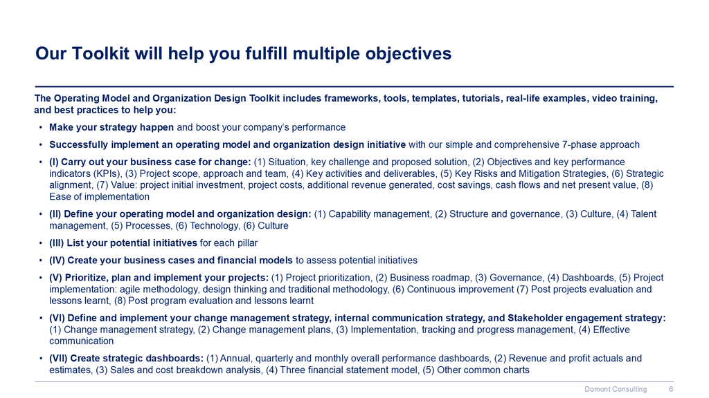 Operating Model and Organization Design Toolkit-Domont Consulting